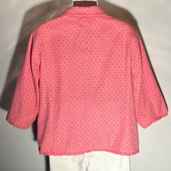 Susan Graver SZ 2X Pink Eyelet Embroidered Jacket Feminine Coquette Cottage - Picture 7 of 9